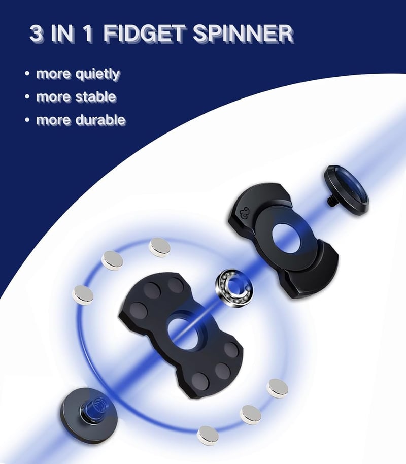 Compact 3-in-1 Alloy Fidget Spinner - Ultra-Silent Stress Relief Toy