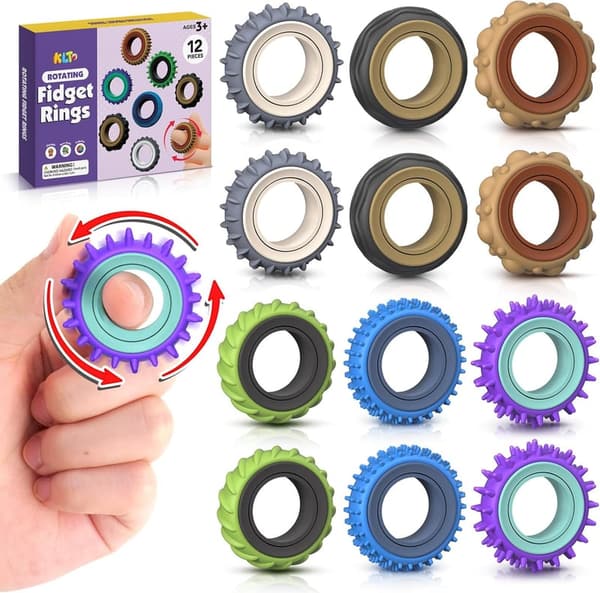 Stress Relief Fidget Spinner Rings - 12 Pack for Adults & Teens