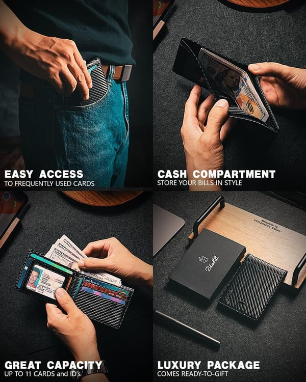 Slim RFID Blocking Leather Wallet for Men with Gift Box