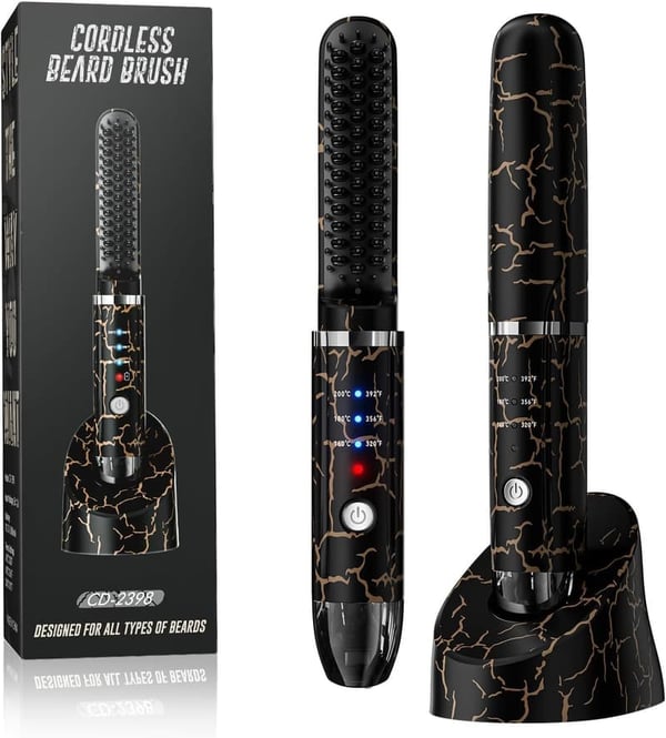 Cordless Beard Straightener Brush for Men - 3 Temp Settings