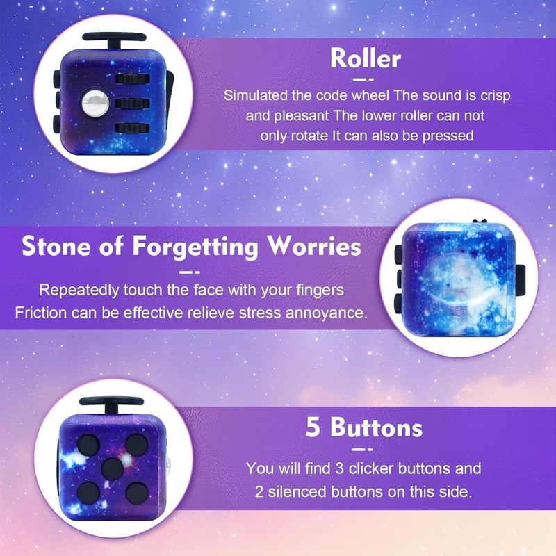 Fidget Toy Cube for Anxiety Relief | Hand-Held Six-Sided Toy