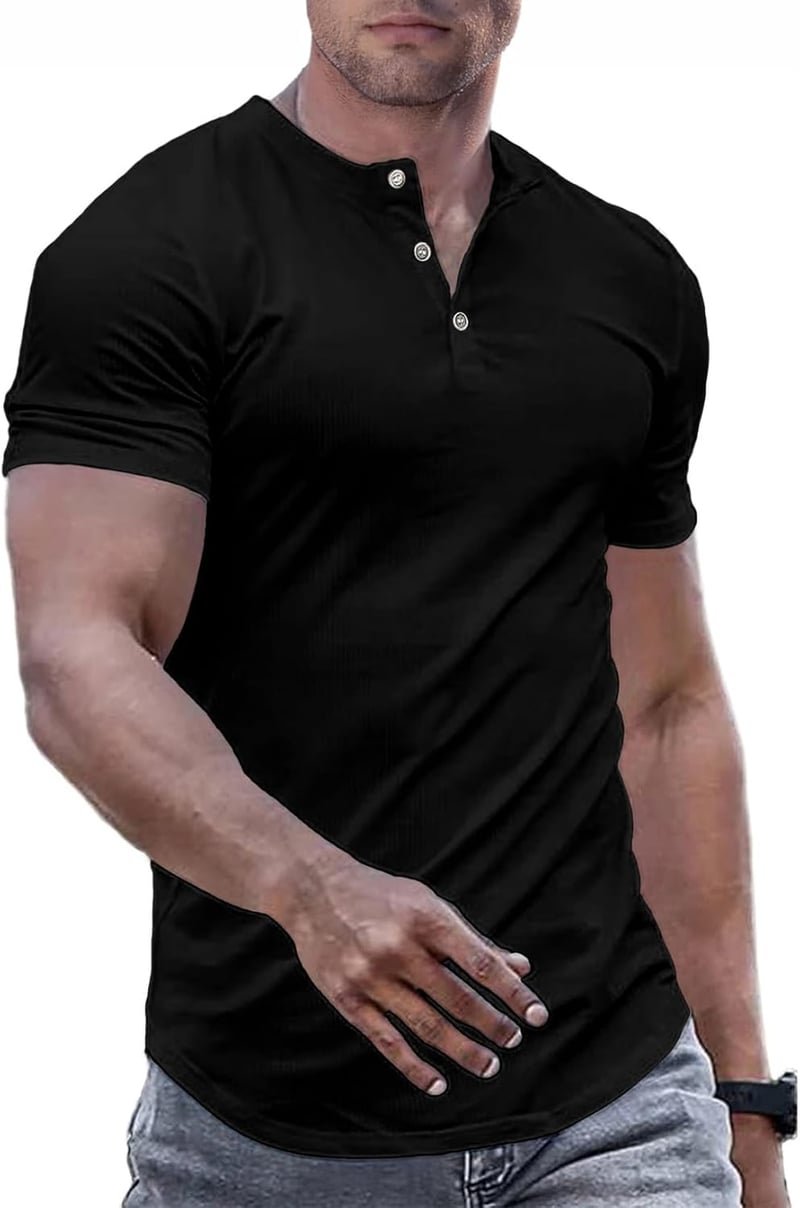 Men's Muscle Slim Fit Henley T-Shirt for Gym Workouts