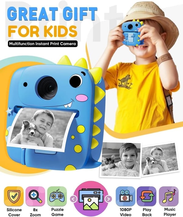 Kids Instant Print Camera for Ages 3-8 - 1080P Portable Toy
