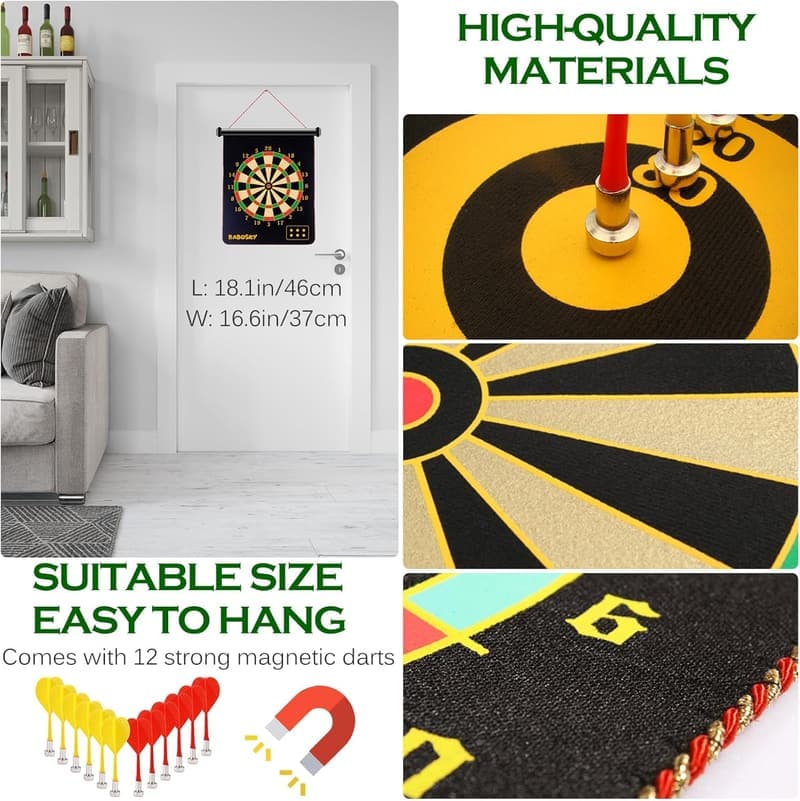 Magnetic Dart Board Set for Kids - Double-Sided Indoor Game