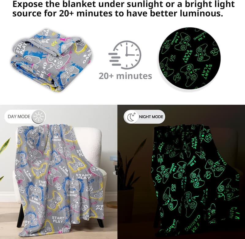 Gaming Glow-in-the-Dark Blanket for Boys, 60