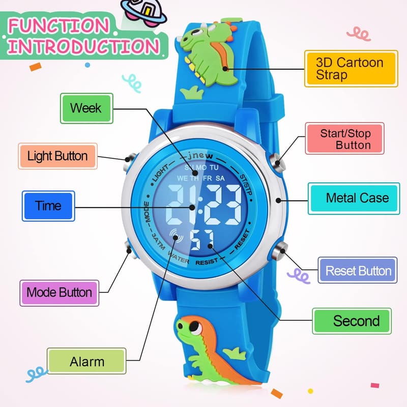 Waterproof Dinosaur Alarm Clock for Kids Age 3-10