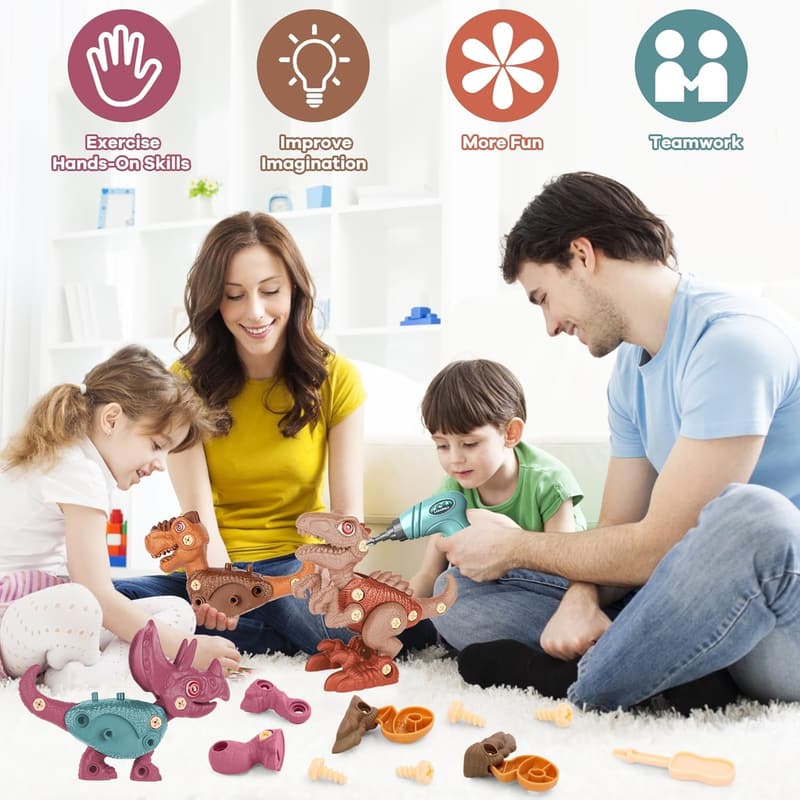 STEM Take Apart Dinosaur Building Toys for Kids, Blush Pink