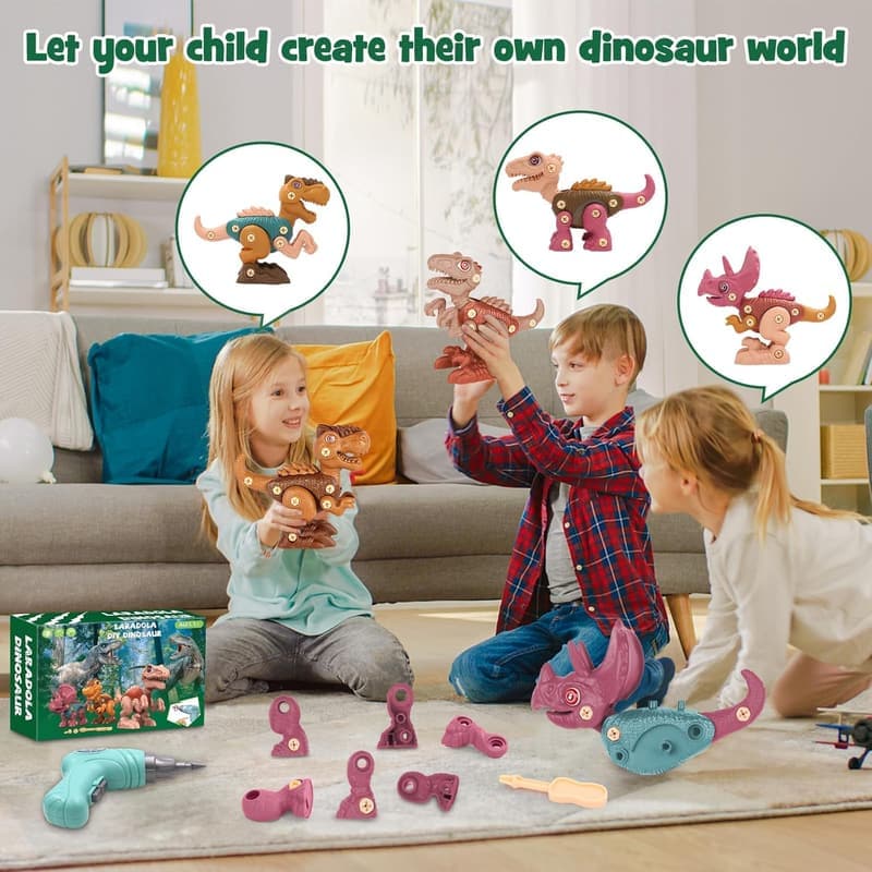 STEM Take Apart Dinosaur Building Toys for Kids, Blush Pink