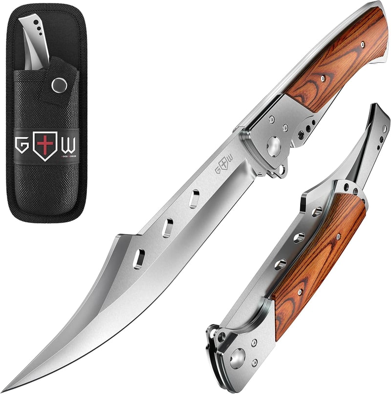Foldable Long Blade Knife with Rosewood Handle – Tactical Gift for Men and Women