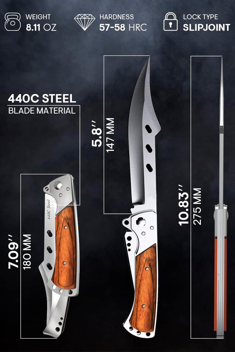 Foldable Long Blade Knife with Rosewood Handle – Tactical Gift for Men and Women