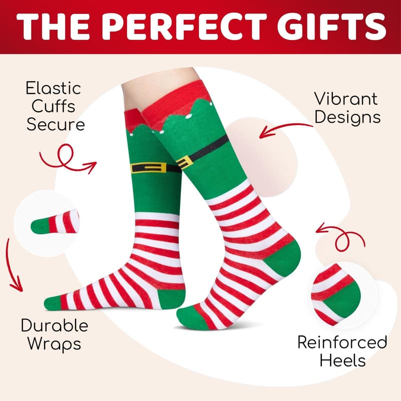 Kids' Knee-High Christmas Elf Socks - Perfect Holiday Gift