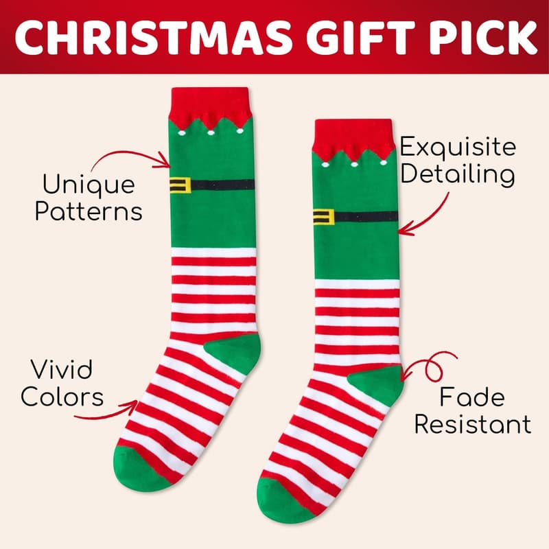 Kids' Knee-High Christmas Elf Socks - Perfect Holiday Gift