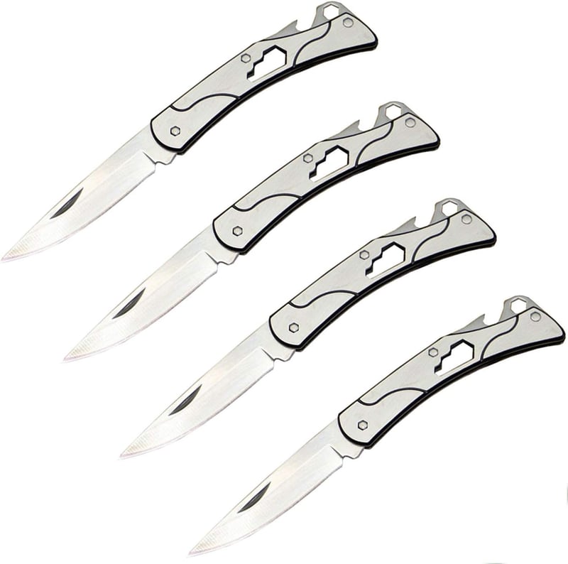 Folding Pocket Knife Set with Bottle Opener - Stainless Steel (4pcs)