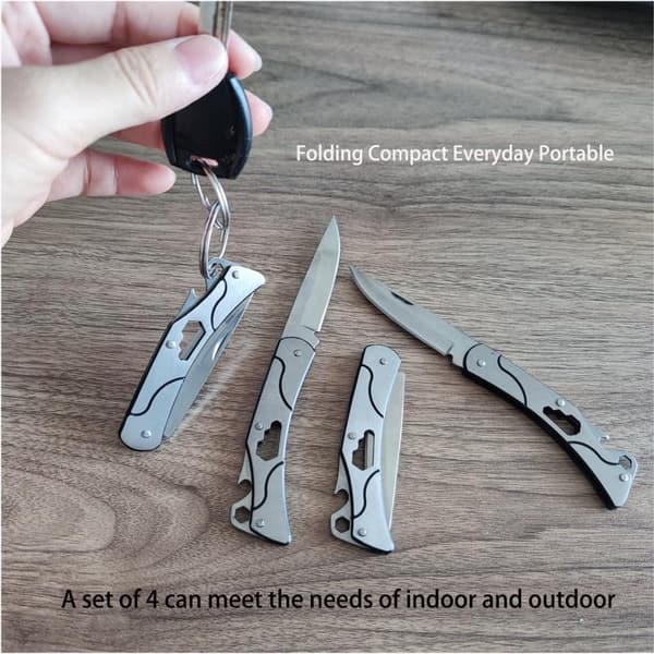 Folding Pocket Knife Set with Bottle Opener - Stainless Steel (4pcs)