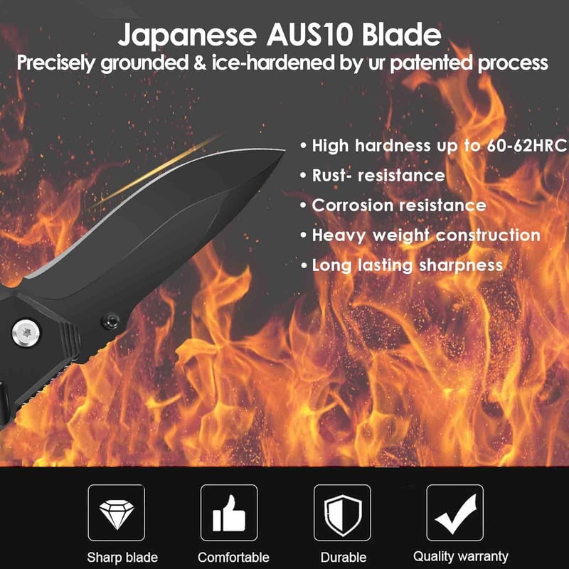 Folding Tactical Pocket Knife with Glass Breaker - EDC Tool