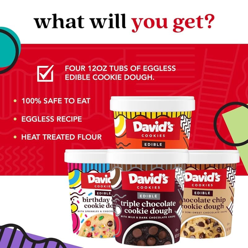 Edible Cookie Dough Variety Pack - 4 Tubs, Ready-to-Eat Treats