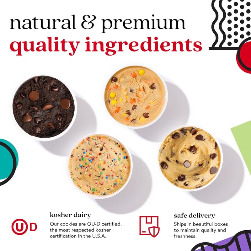Edible Cookie Dough Variety Pack - 4 Tubs, Ready-to-Eat Treats