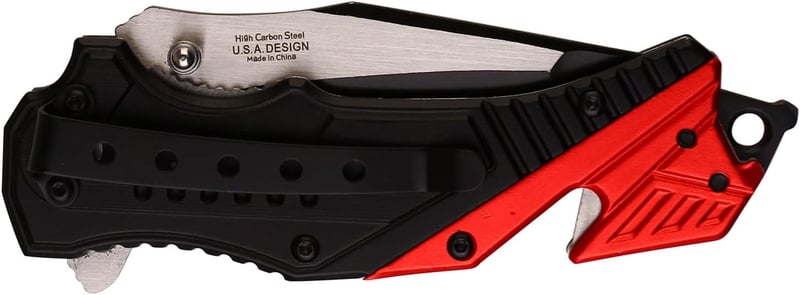 Tactical Folding Pocket Knife with Fire Dept Logo and Glass Punch