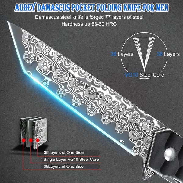 Tactical Damascus Steel Folding Knife for EDC Camping Gift