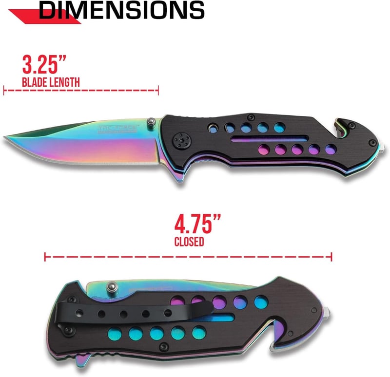 Tactical Folding Pocket Knife with Rainbow Blade and Black Handle