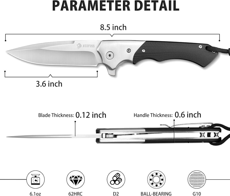 NedFoss D2 Steel Folding Pocket Knife for Men, 3.5