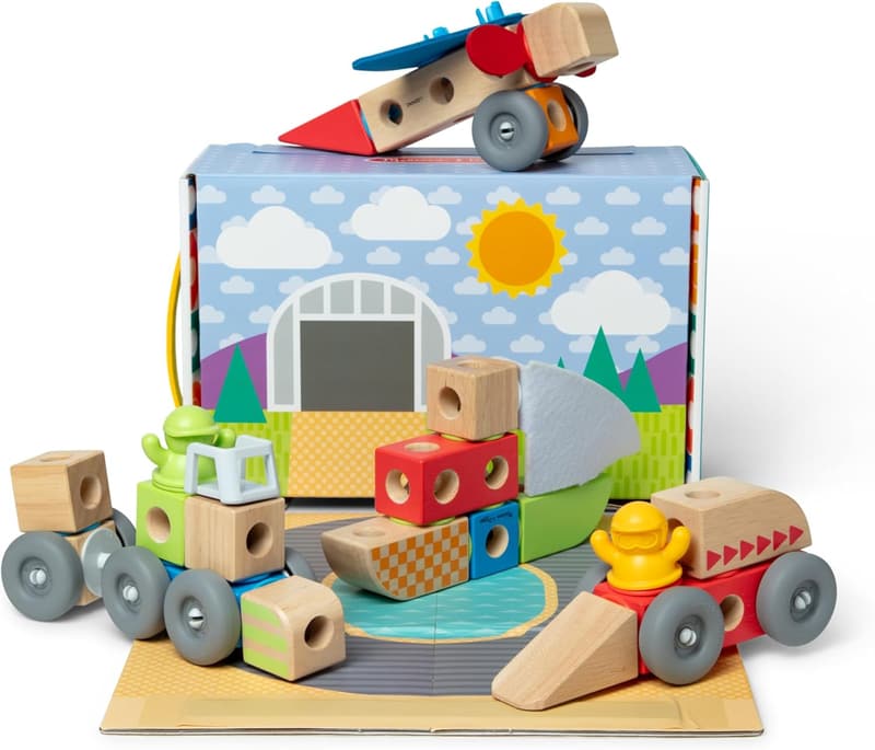 Melissa & Doug Blockables™ Connectable Wooden Vehicles Set (54 Pcs)