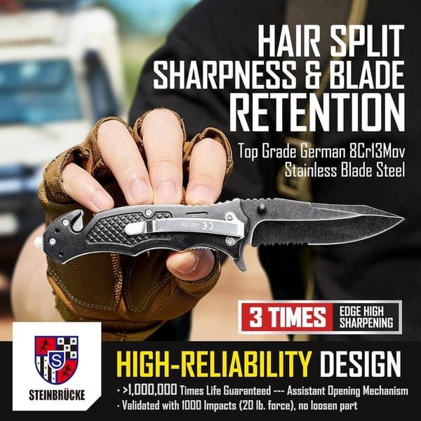 Tactical Folding Knife with 3.4'' Stainless Steel Blade