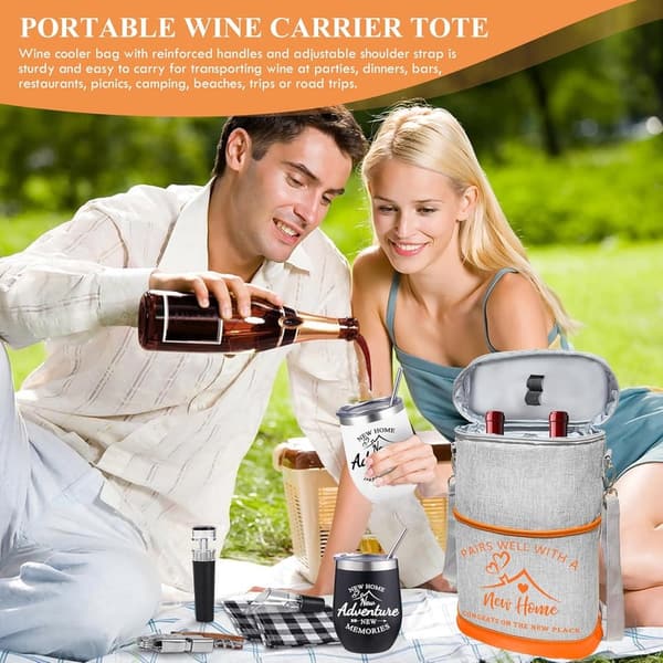 Housewarming Gift: Insulated Wine Cooler Tote with Tumblers