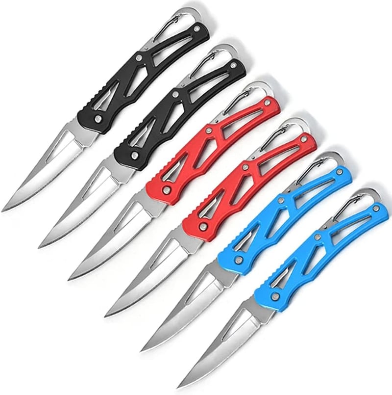 Stainless Steel Folding Knife Set with Key Rings - 6 Pack