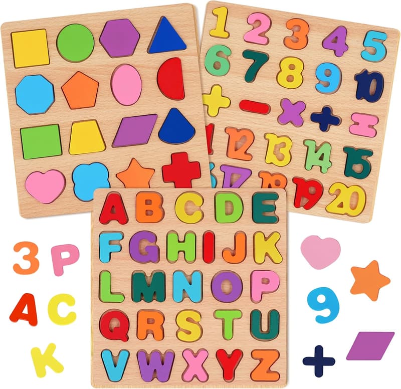 Preschool Alphabet & Number Wooden Puzzles for Toddlers