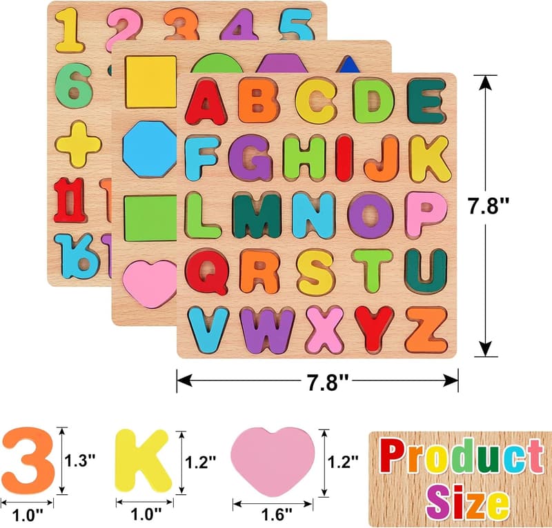 Preschool Alphabet & Number Wooden Puzzles for Toddlers