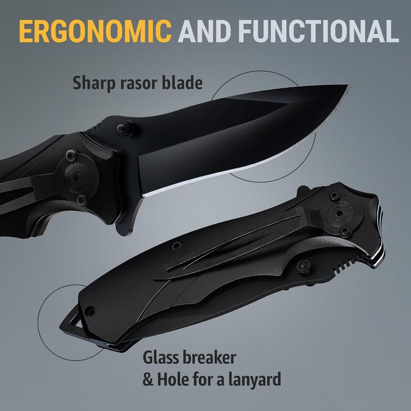 Men's Tactical Pocket Knife - Spring Assisted with Glass Breaker