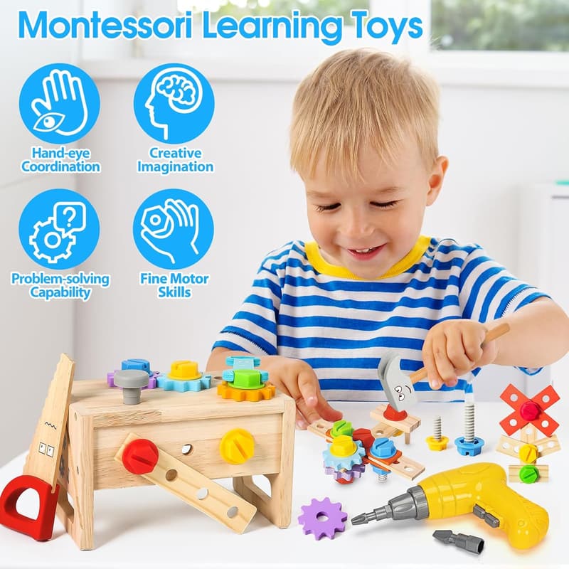 Kids Construction Toy Tool Set - 37 Pcs Montessori Gift