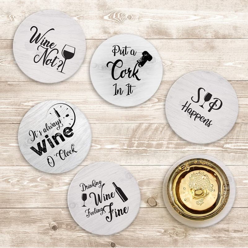 Funny Wine Lovers Coasters Gift Set - 6 Absorbent Ceramic Pieces