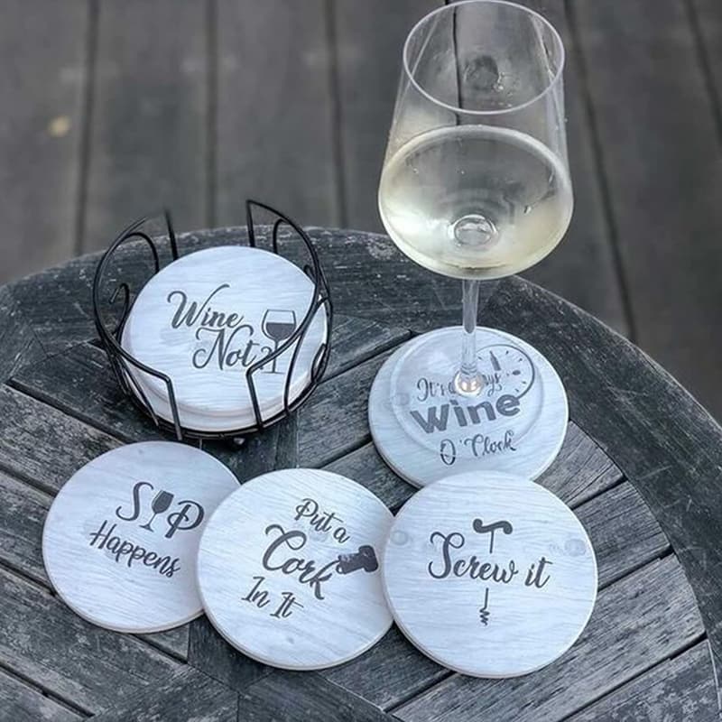 Funny Wine Lovers Coasters Gift Set - 6 Absorbent Ceramic Pieces