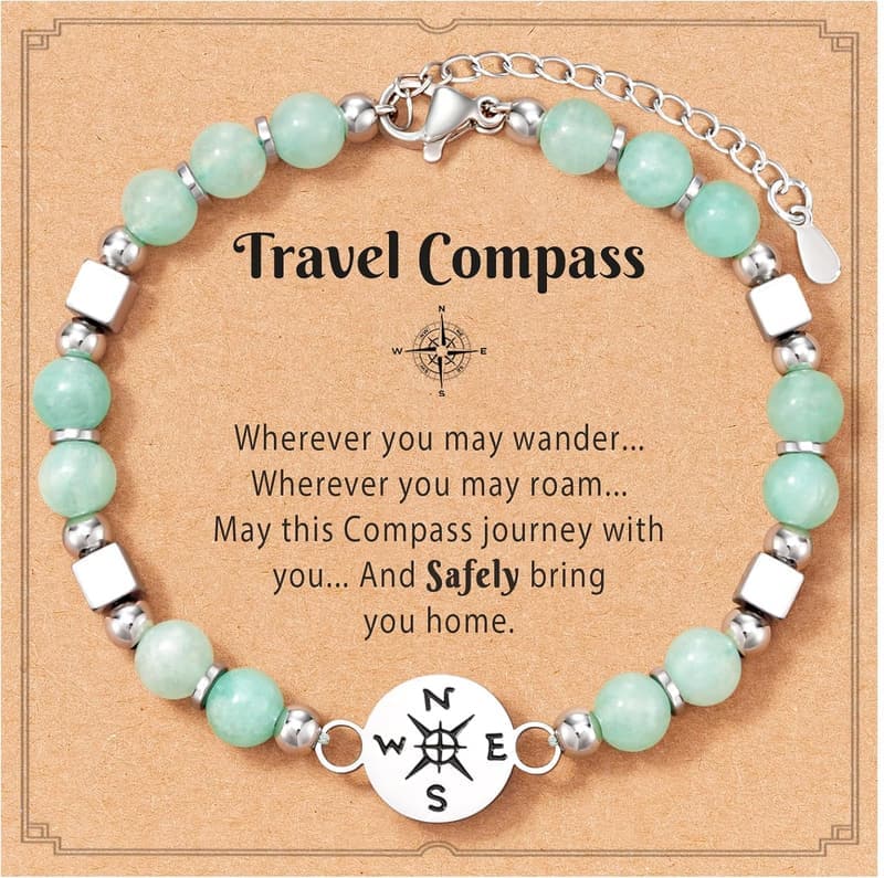 Travel Gifts for Women: Natural Amazonite Compass Bracelet
