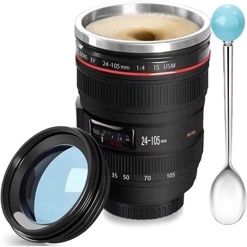 Photography Lens-Style Stainless Steel Coffee Mug for Photographers