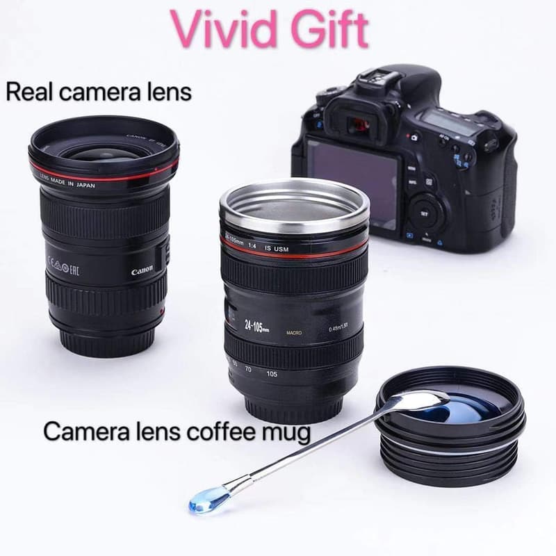Photography Lens-Style Stainless Steel Coffee Mug for Photographers