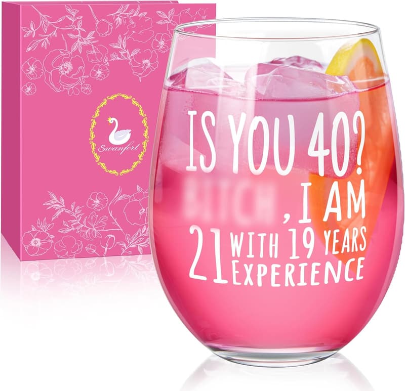 40th Birthday Wine Glass Gift for Women