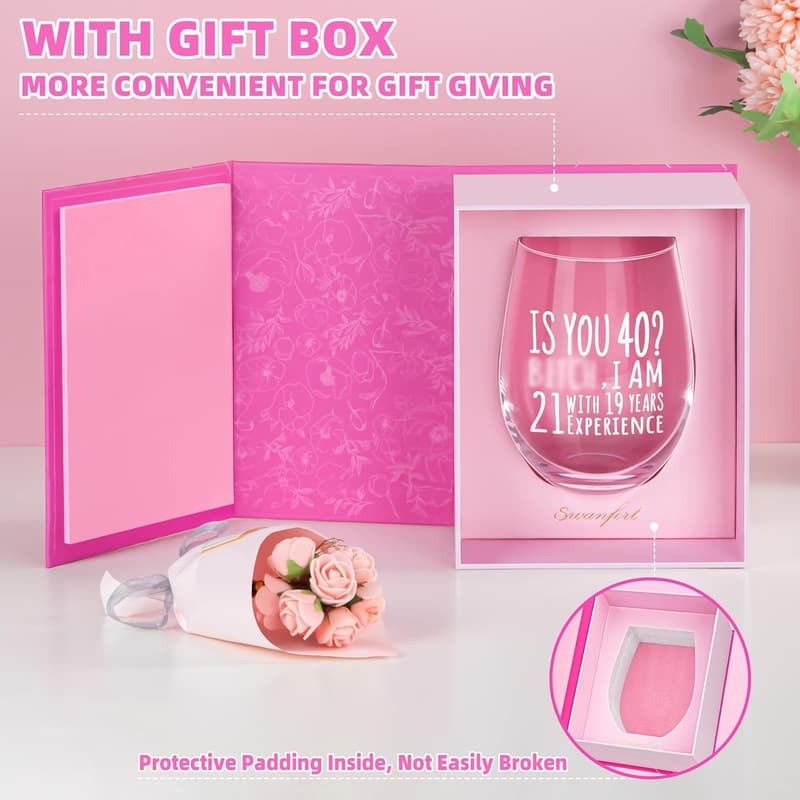 40th Birthday Wine Glass Gift for Women