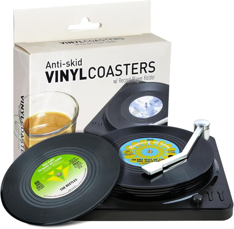Funny Retro Vinyl Record Drink Coasters Set - Gift for Music Lovers