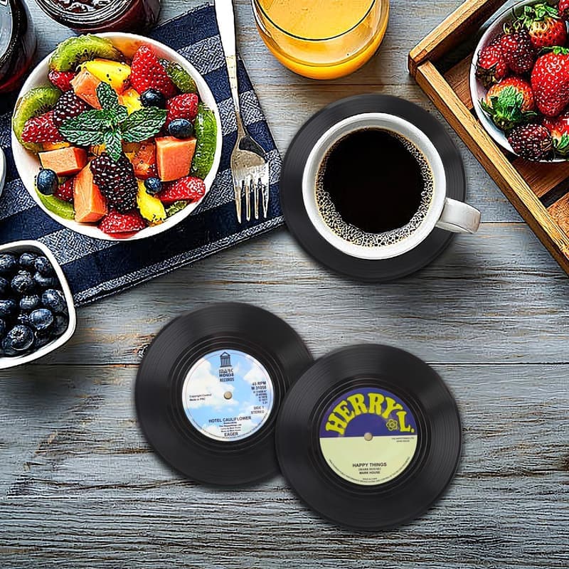 Funny Retro Vinyl Record Drink Coasters Set - Gift for Music Lovers