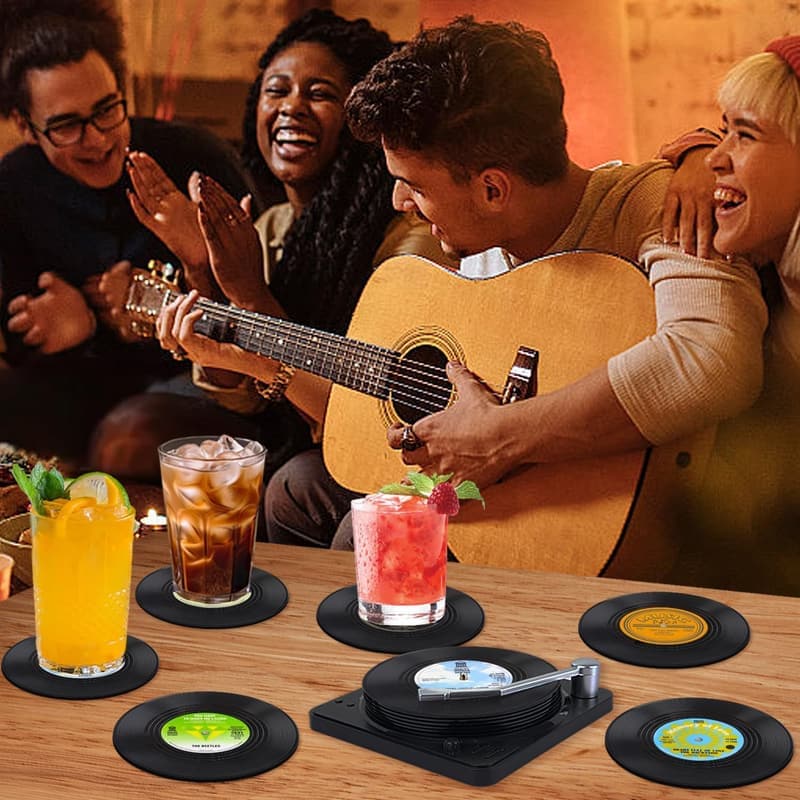 Funny Retro Vinyl Record Drink Coasters Set - Gift for Music Lovers