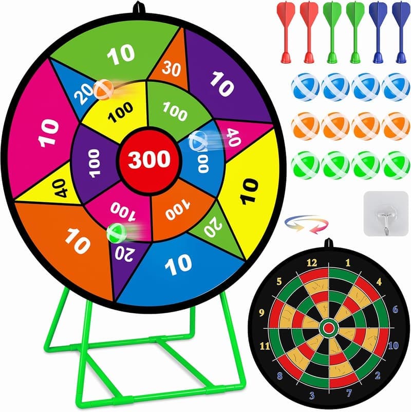 Kids Double-Sided Dart Board with Sticky Balls - Indoor/Outdoor Fun