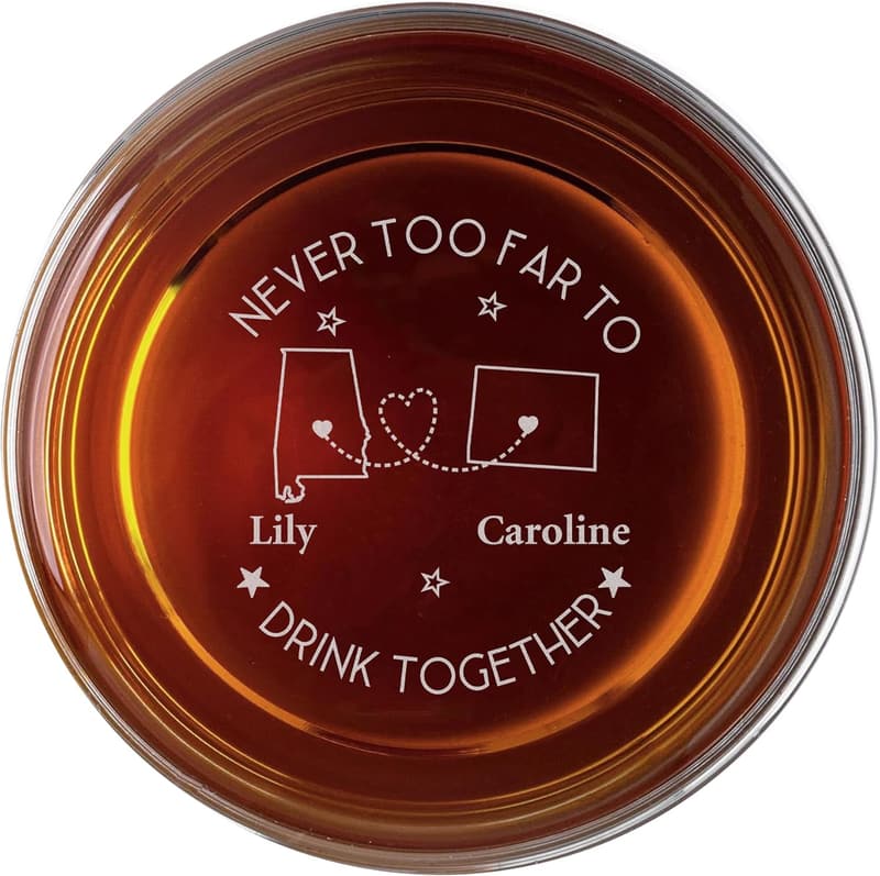 Long Distance Friendship Whiskey Glass - Custom Engraved Gift