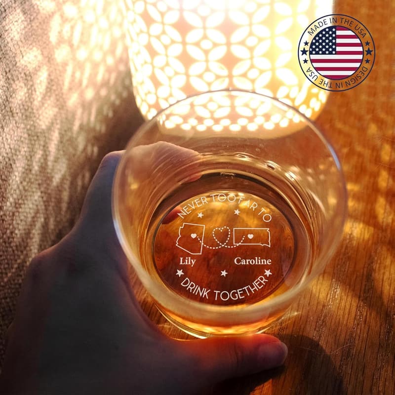Long Distance Friendship Whiskey Glass - Custom Engraved Gift