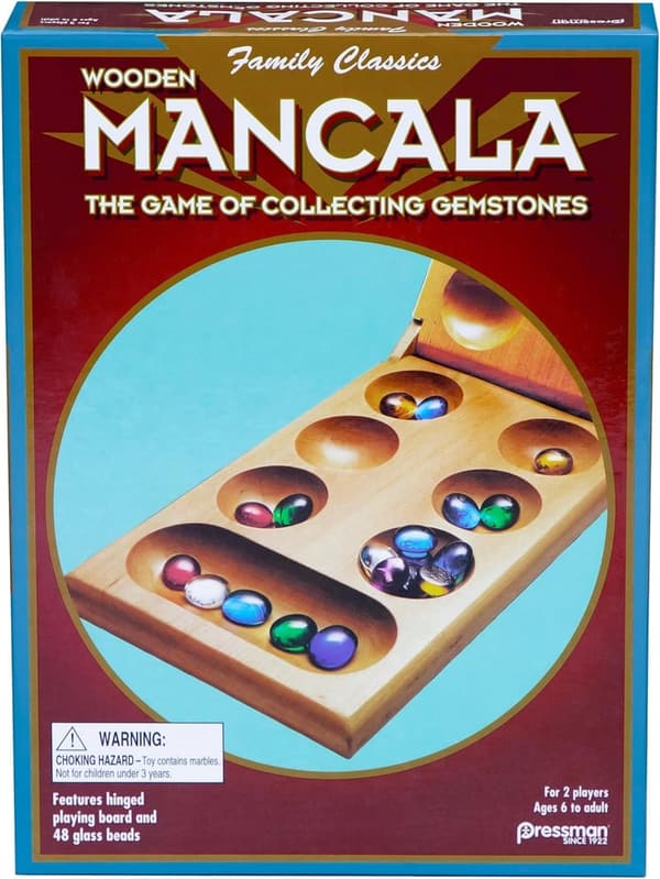 Real Wood Mancala Set with Multicolor Stones - 2 Players