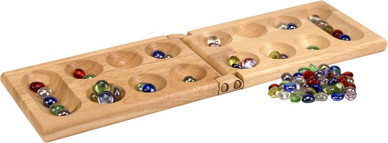 Real Wood Mancala Set with Multicolor Stones - 2 Players