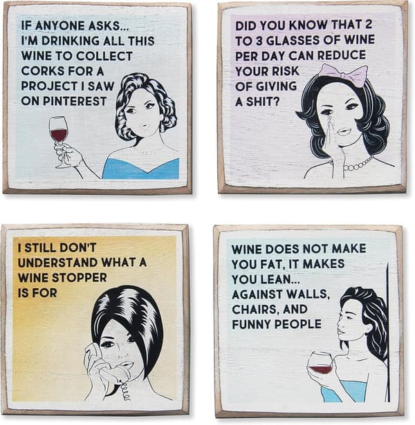 Funny Wine Coasters with Holder - Gift for Women