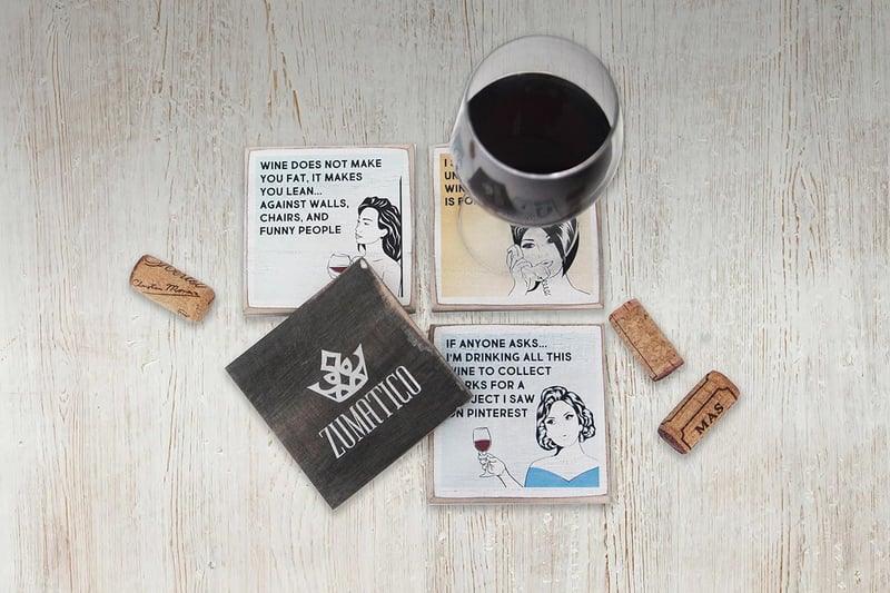 Funny Wine Coasters with Holder - Gift for Women